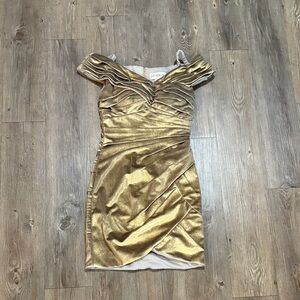 Sherri Hill Gold Ruched Mini Dress